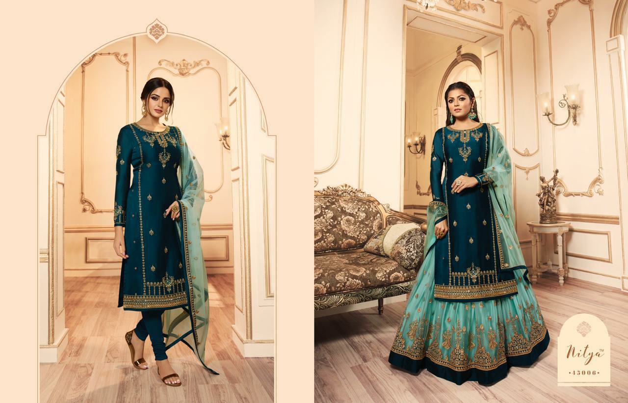 Lt Presents Nitya Vol-145 Designer Partywear Satin Georgette Straight Salwar Suits Cataloge Collection