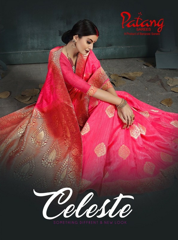 Patang Sarees Presents Celeste Raw Silk Jacquard Treaditional Wear Sarees Cataloge Wholesaler
