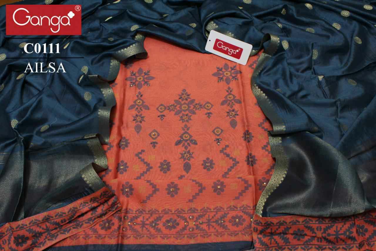 Ganga Presents Ailsa Pure Kora Silk Printed With Hand Crefted Embroidery And Swarovski Diamond Work Party Wear Plazzo Style Salwar Suit Catalog Wholesaler
