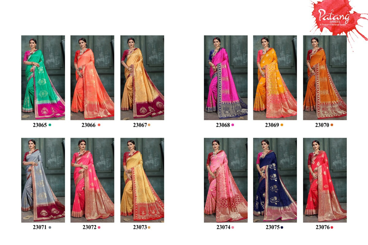 Patang Sarees Presents Celeste Raw Silk Jacquard Treaditional Wear Sarees Cataloge Wholesaler