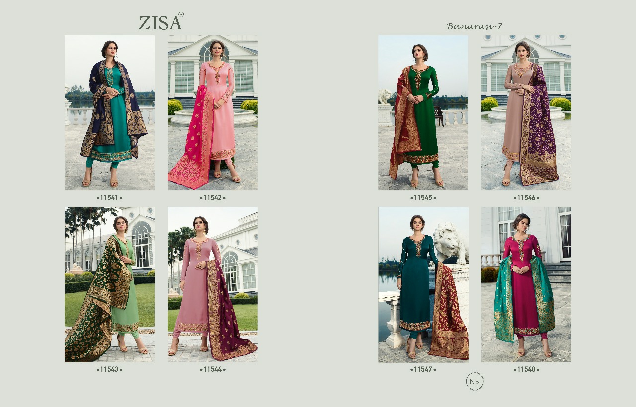 Meera Trendz Presents Zisa Banarasi Vol-7 Satin Georgette Long Straight Salwar Suite Wholesaler
