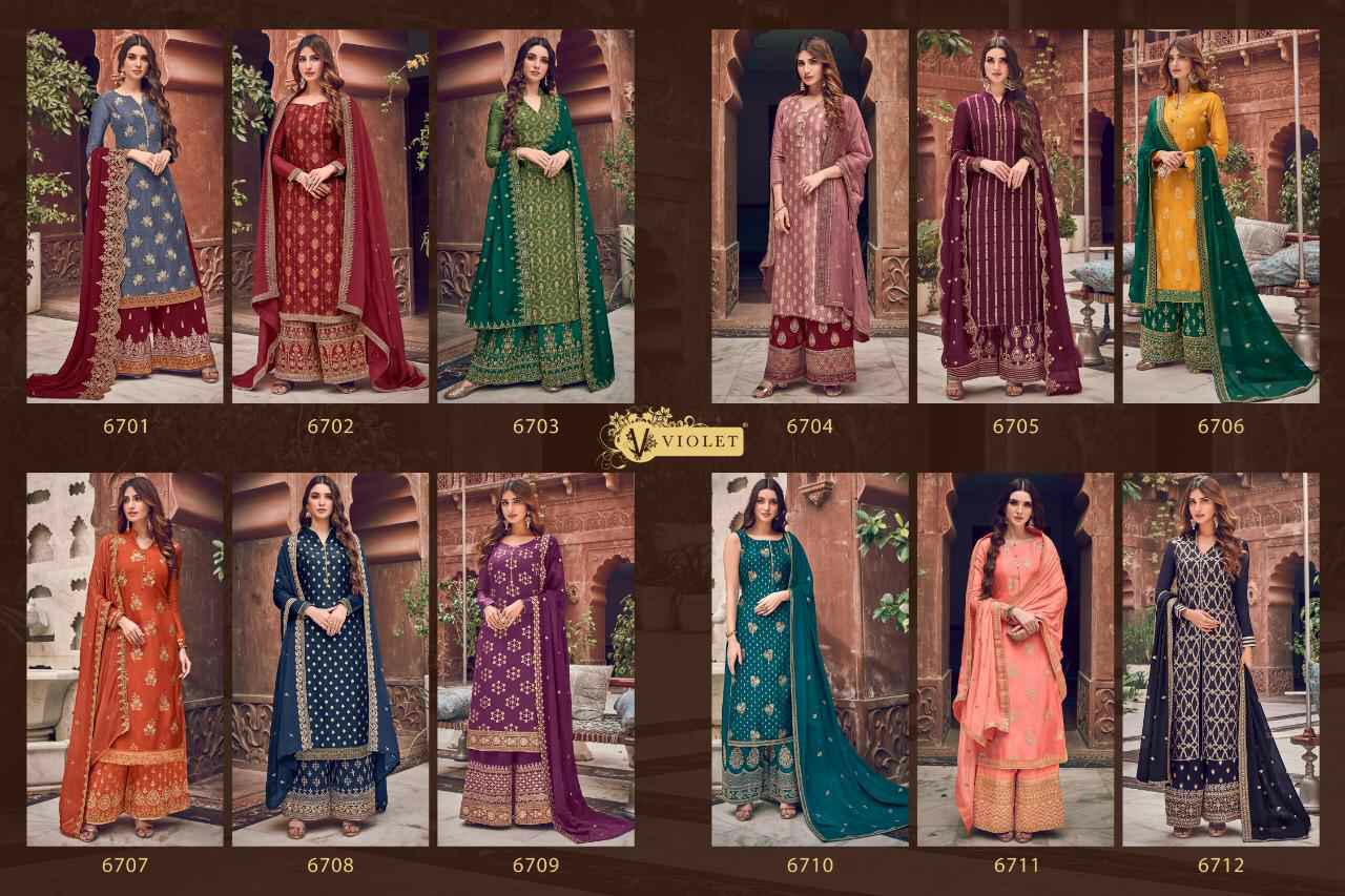 Swagat Presents Violet 6701 To 6712 Series Heavy Designer Party Wear Plazzo Style Salwar Kameez Catalogue Wholesaler