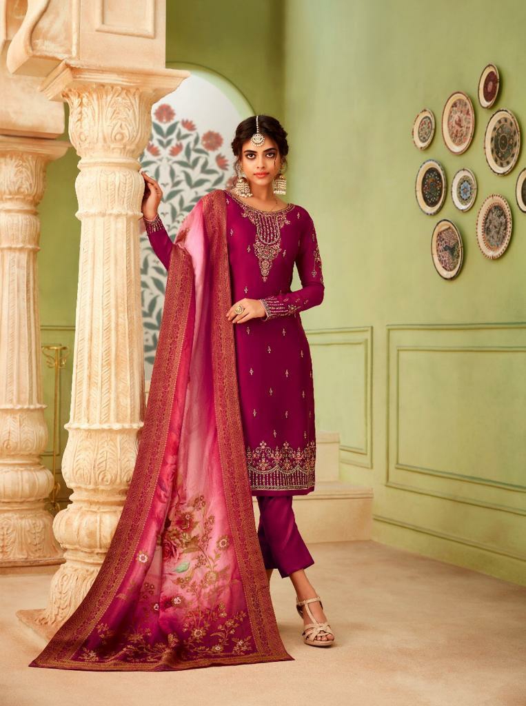 Glossy Presents Maheera Satin Georgette Designer Party Wear Straight Salwar Suit Catalogue Wholesaler