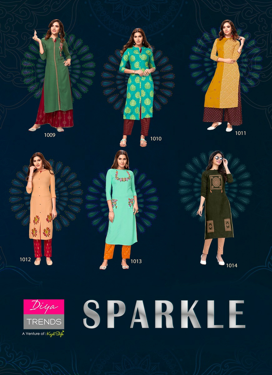 Diya Trends Presents Sparkle Vol-1 Rayin Long Kurti With Plazzo Cataloge Collection