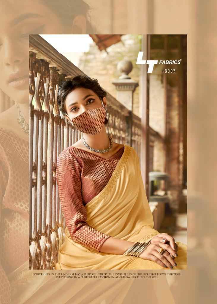 Lt Sarees Presents Nirmaya Fancy Designer Double Blouse Concept Pure Chinon Chiffon Sarees Catalogue Wholesaler And Exporters