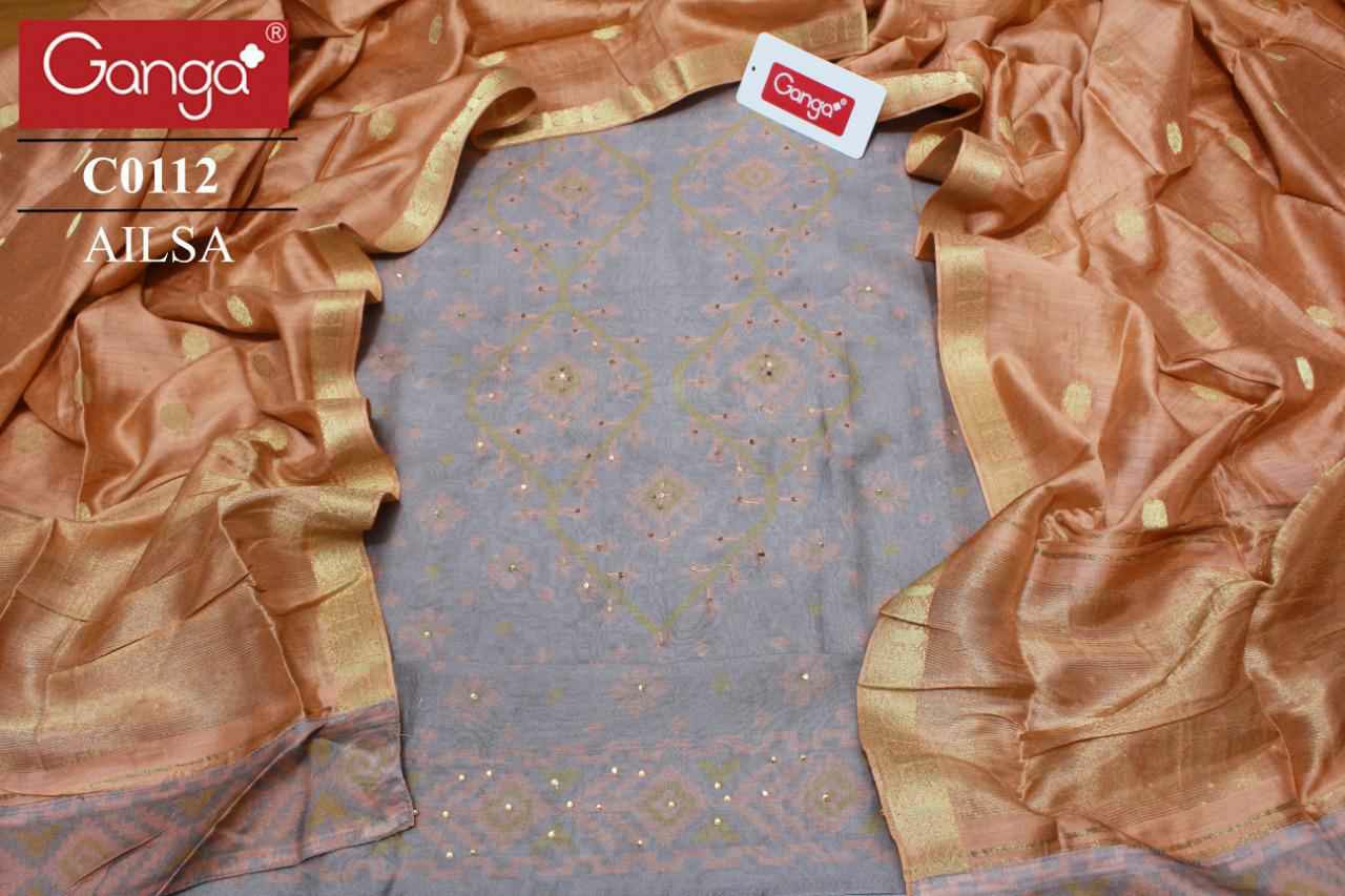 Ganga Presents Ailsa Pure Kora Silk Printed With Hand Crefted Embroidery And Swarovski Diamond Work Party Wear Plazzo Style Salwar Suit Catalog Wholesaler