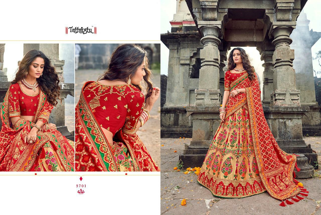 Tathastu Presents 3701 To 3709 Exclusive Designer Wedding Wear Silk Lehenga Choli Catalogue Wholesaler