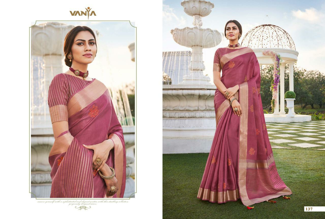 Vanya Designer Presents Vistara Vol-1 Designer Embroidery Work Sarees Catalog Wholesaler