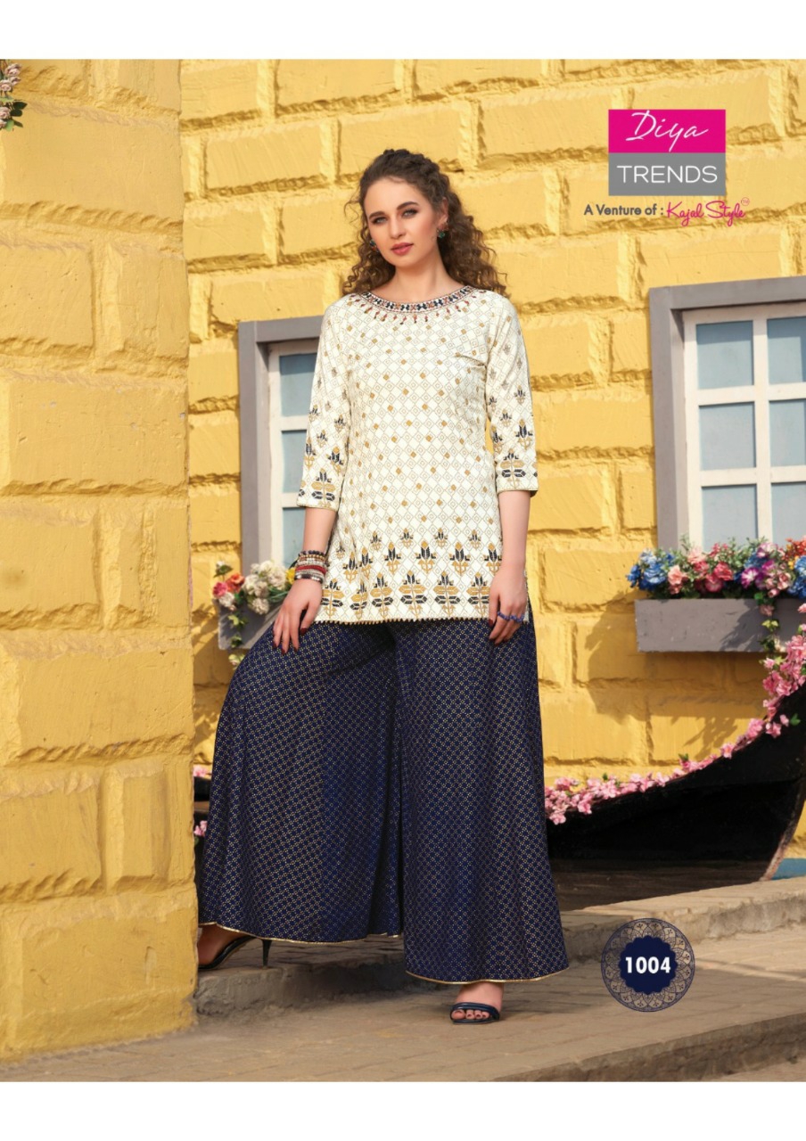 Diya Trendz Presents Florence Vol-1 Designer Kurtis With Plazzo And Sharara Collection At Wholesale