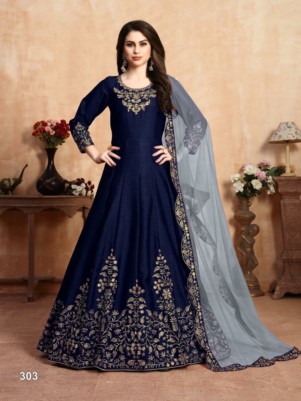 Twisha Presents Ananya Vol-103 Designer Party Wear Art Silk With Embroidery Work Gown Catalogue Wholesaler
