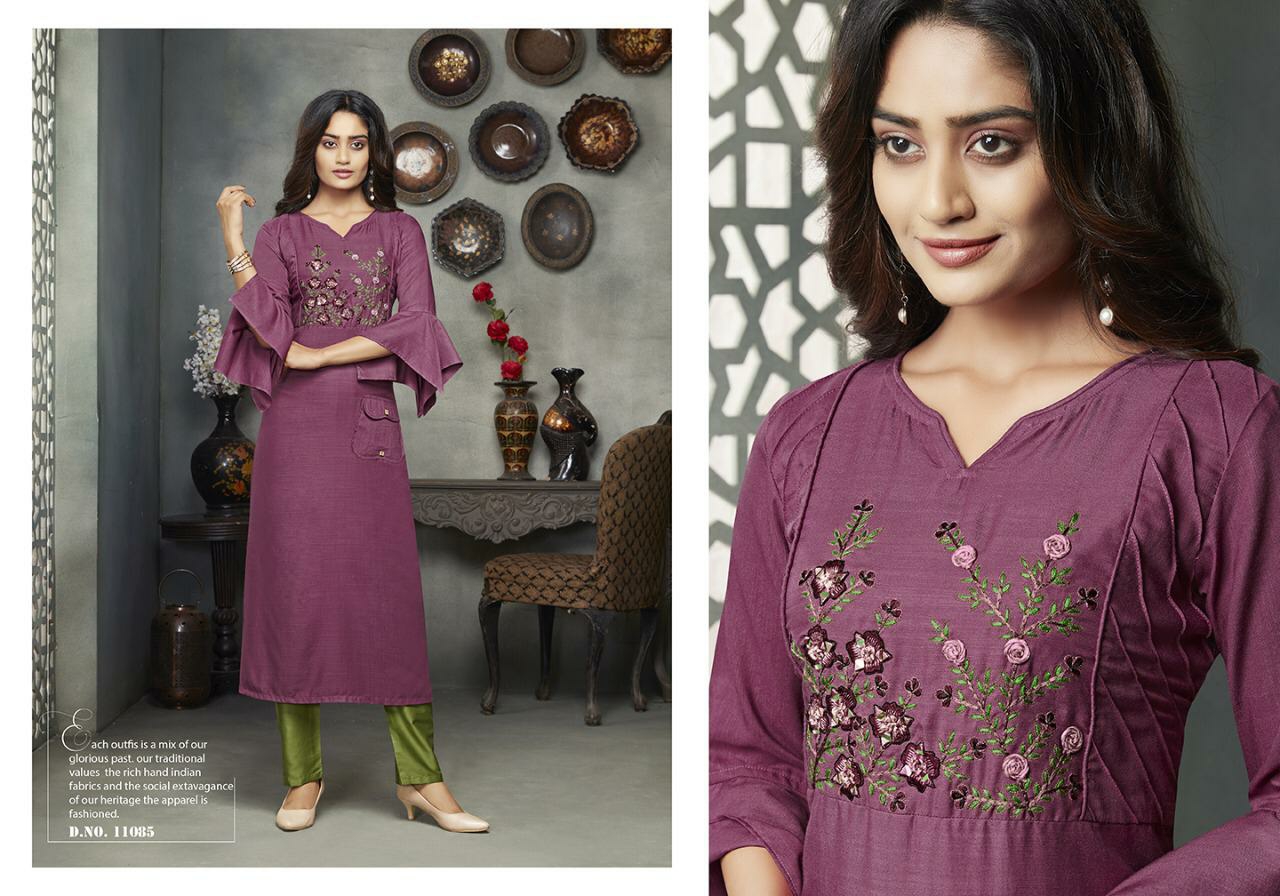 Kalaroop Presents Shelby Rayon Embroidery Work Kurtis Cataloge 6