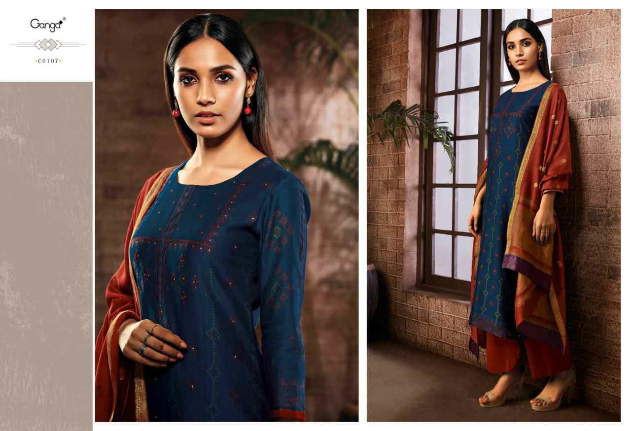 Ganga Presents Ailsa Pure Kora Silk Printed With Hand Crefted Embroidery And Swarovski Diamond Work Party Wear Plazzo Style Salwar Suit Catalog Wholesaler