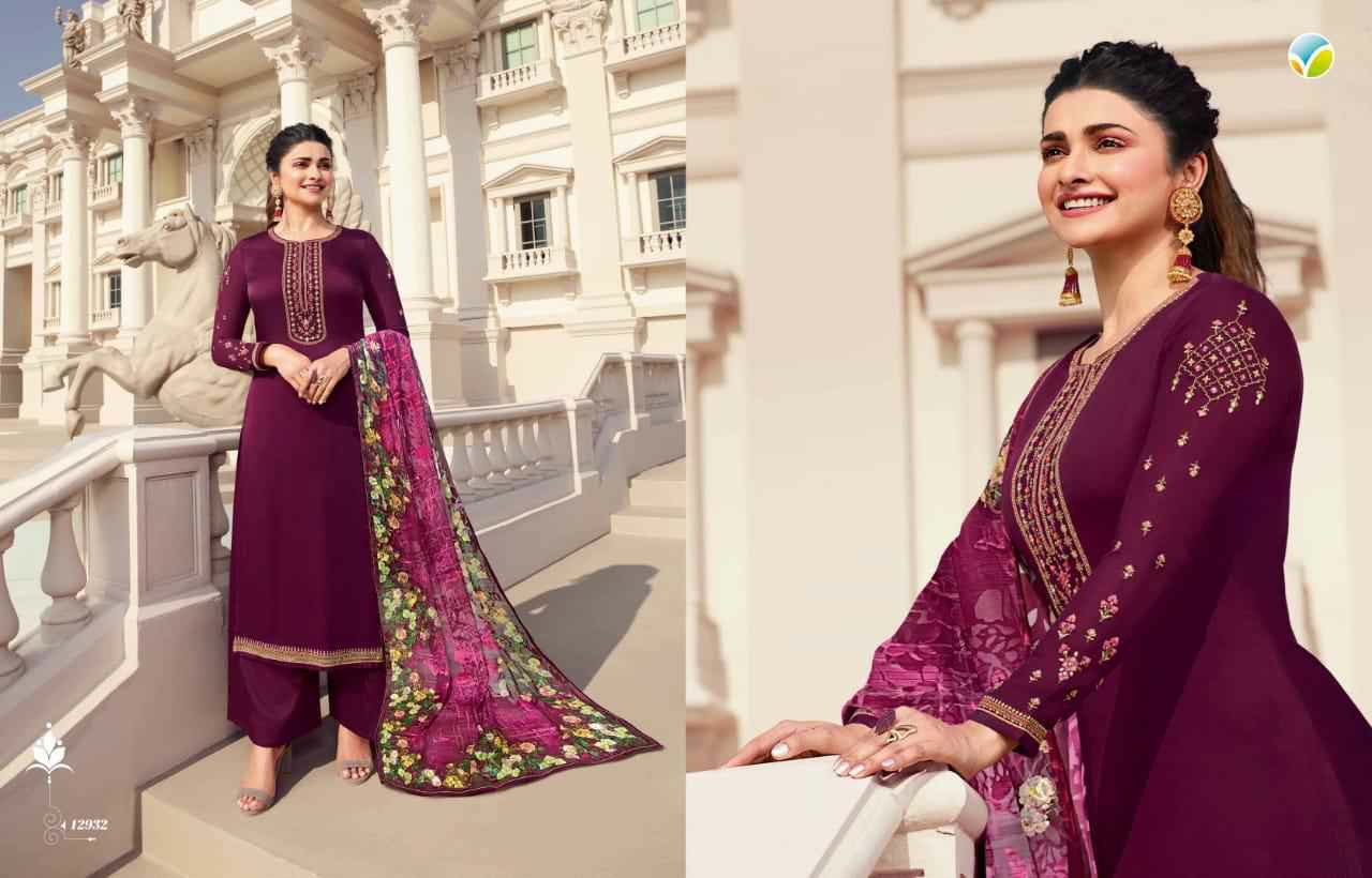 Vinay Presents Kaseesh Haseena Prachy Desai Bollywood Style Tusser Satin Top With Embroidery Work And Digital Printed Dupatta Party Wear Plazzo Style Salwar Suit Catalog