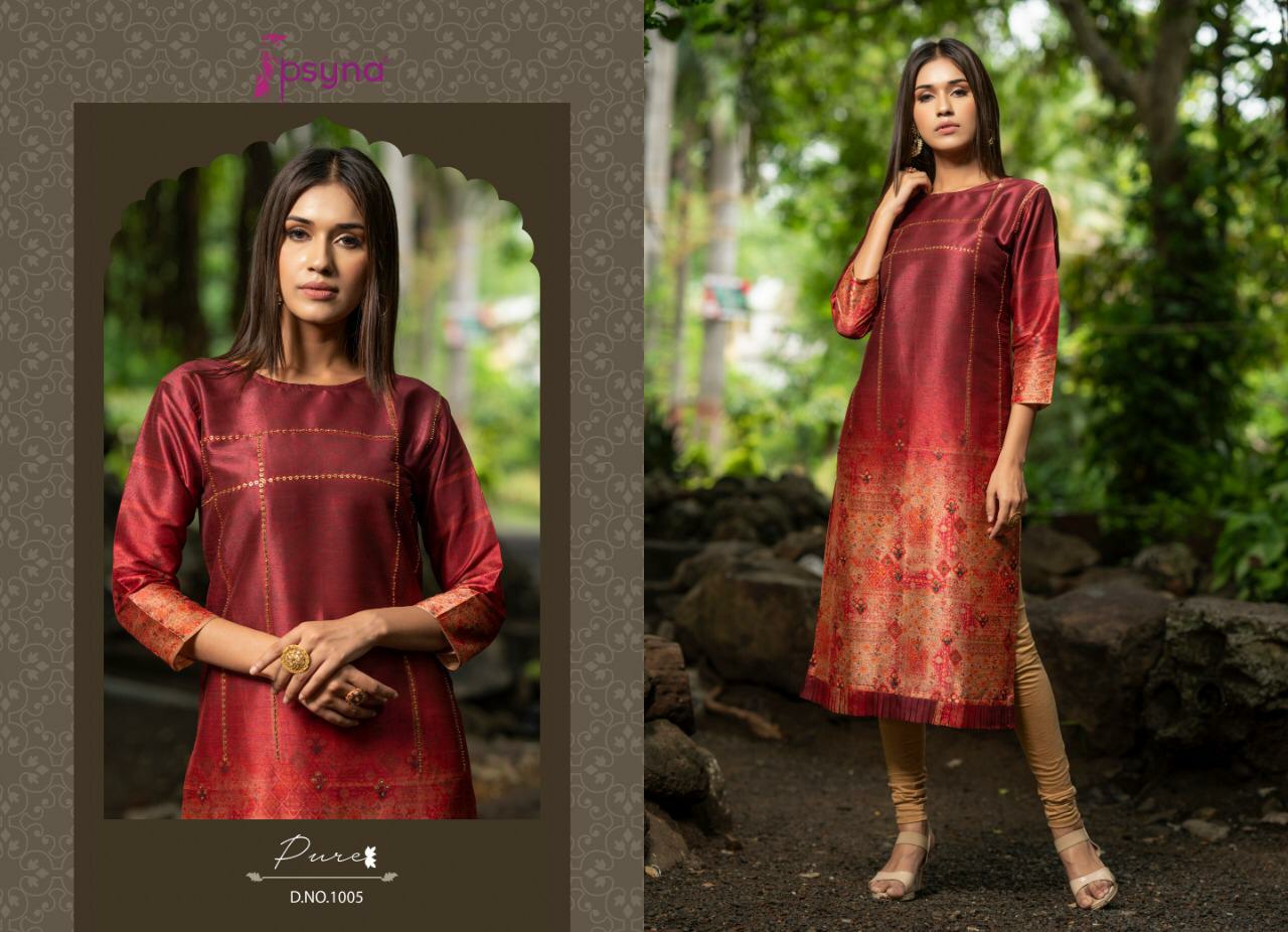 Psyna Presents Pure Digital Printed With Handwork Straight Kurtis Catalogue Wholesaler