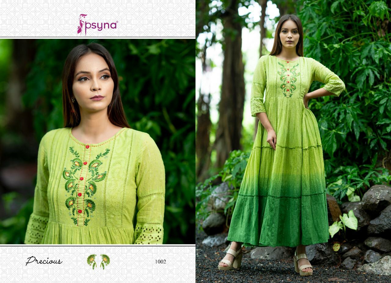 Psyna Presents Precious Exclusive Designer Cotton Lurex Gown Style Kurtis Catalog Wholesaler