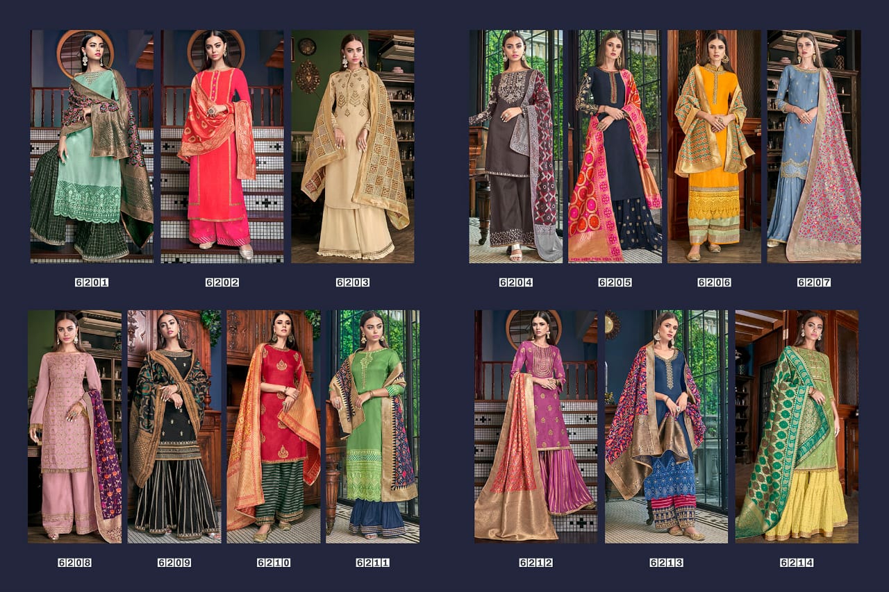 Swagat Presents Violet 6201 To 6214 Designer Pakistani Style Sharara Salwar Suit Catalogue Wholesaler