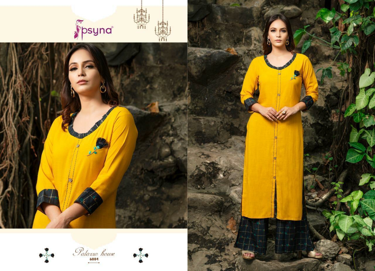 Psyna Presents Palazzo House Vol-6 Designer Party Wear Kurtis With Plazzo Collection