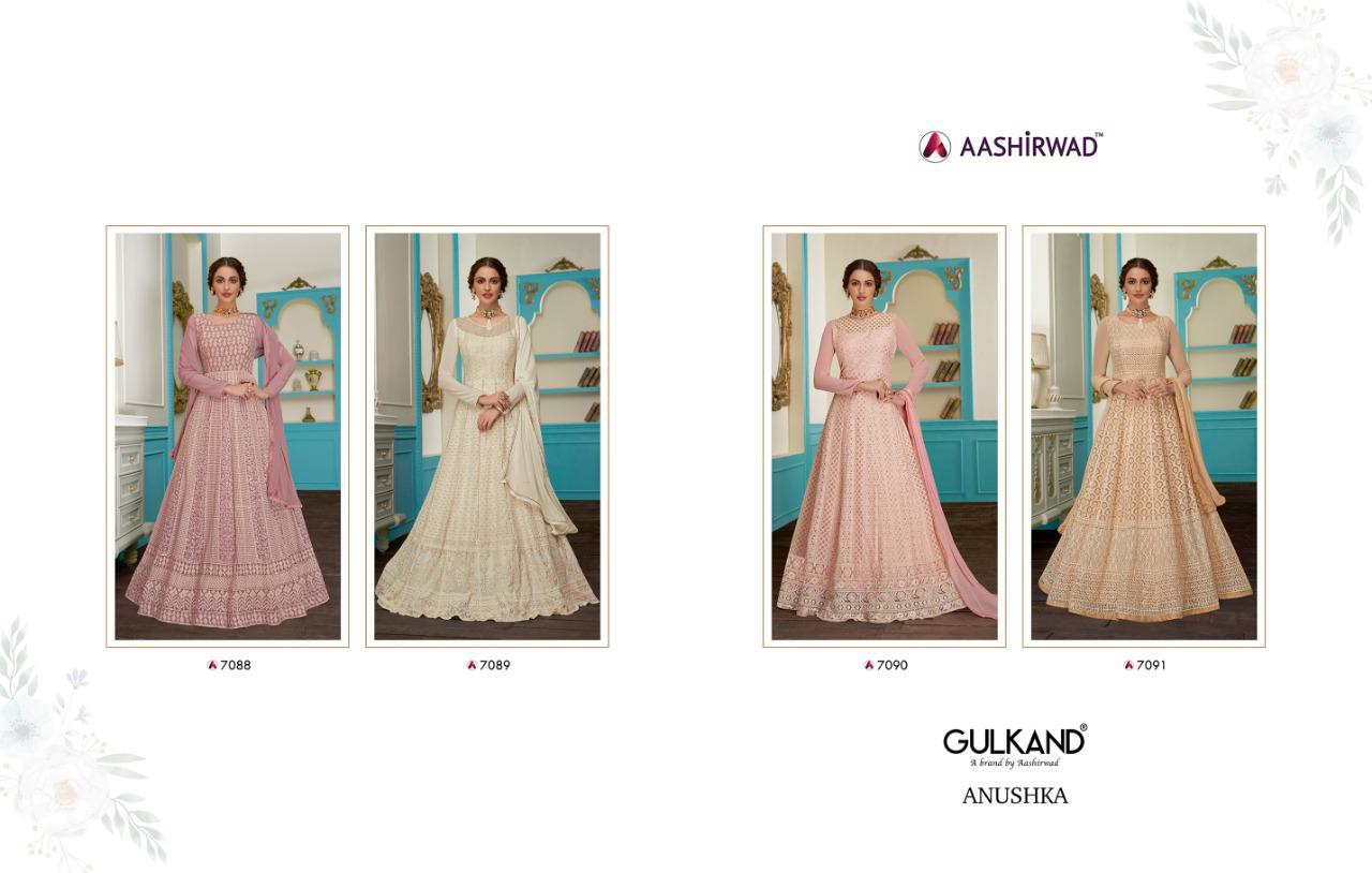 Ashirwad Creation Presents Anishka Heavy Embroidery Work Georgette Designer Gown Catalogue Wholesaler