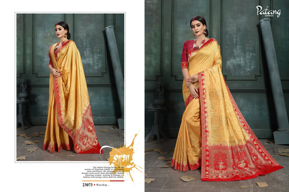 Patang Sarees Presents Celeste Raw Silk Jacquard Treaditional Wear Sarees Cataloge Wholesaler