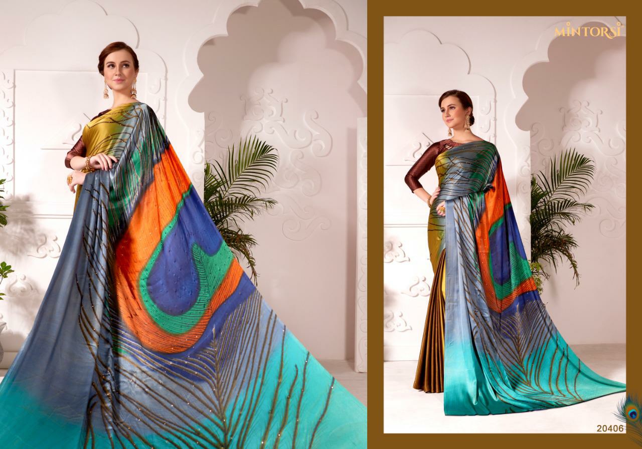 Mintorshi Presents Morpankh Satin Silk Peacock Digital Printed Sarees Catalogue Wholesaler