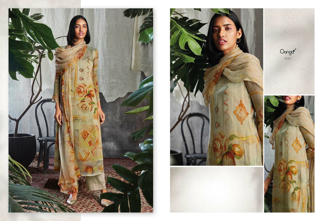Ganga Suit Presents Solandis Pure Makhmali Chiffon Satin Digital Printed Plazzo Salwar Suite Cataloge