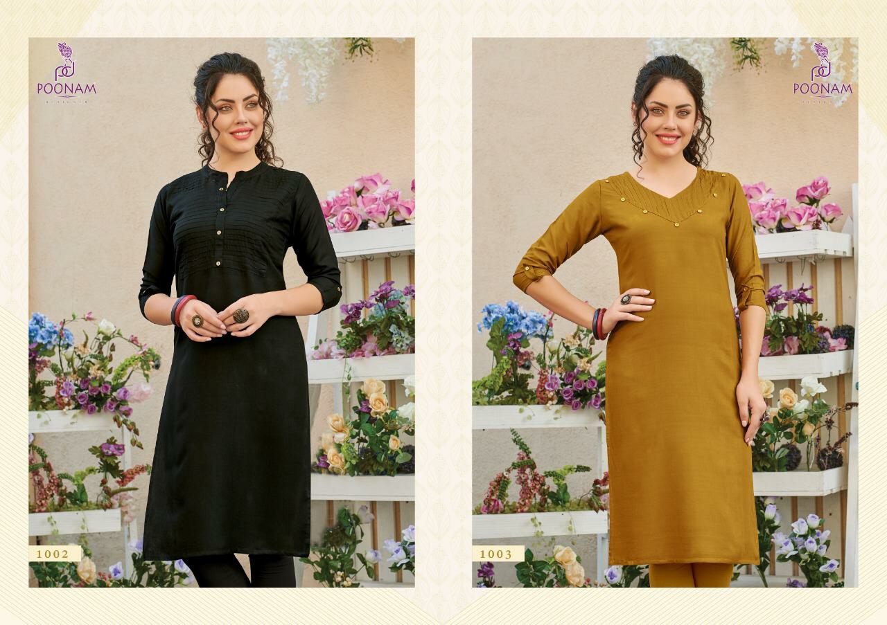 Poonam Presents Pintex Summer Wear Special Rayon Sort Kurtis Catalogue Wholesaler