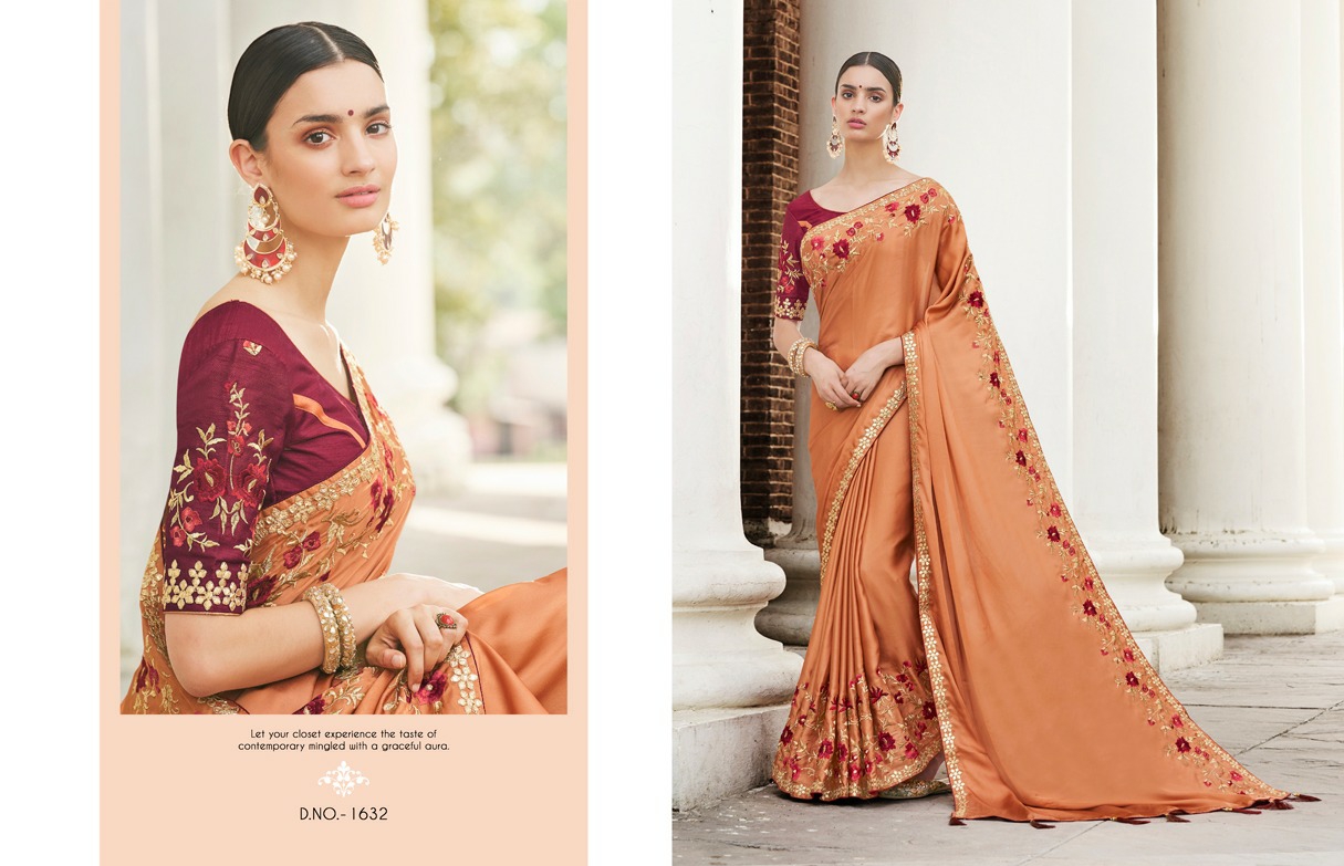Kessi Presents Nupur Vichitra Silk Embroidery Work Party Wear Sarees Cotaloge Wholesaler
