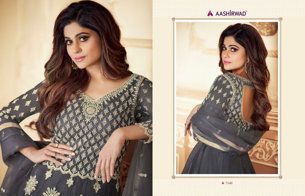 Aashirwad Presents Traditional Net Long Gown Style Party Wear Salwar Suit Cataloge Collection