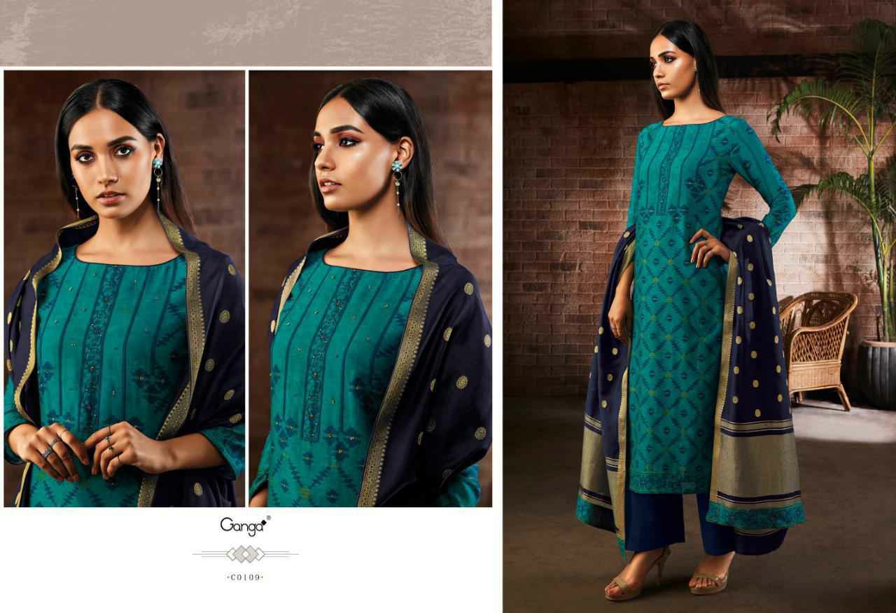 Ganga Presents Ailsa Pure Kora Silk Printed With Hand Crefted Embroidery And Swarovski Diamond Work Party Wear Plazzo Style Salwar Suit Catalog Wholesaler