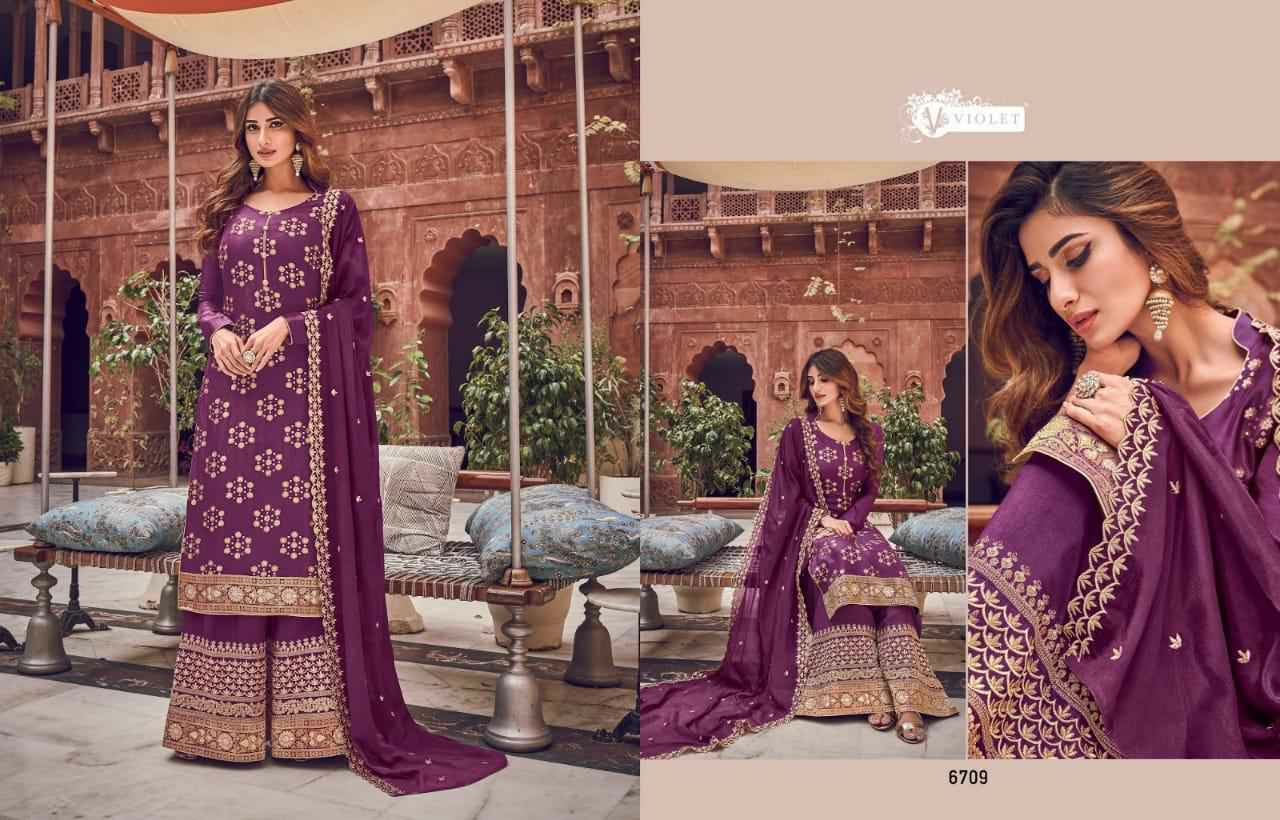 Swagat Presents Violet 6701 To 6712 Series Heavy Designer Party Wear Plazzo Style Salwar Kameez Catalogue Wholesaler
