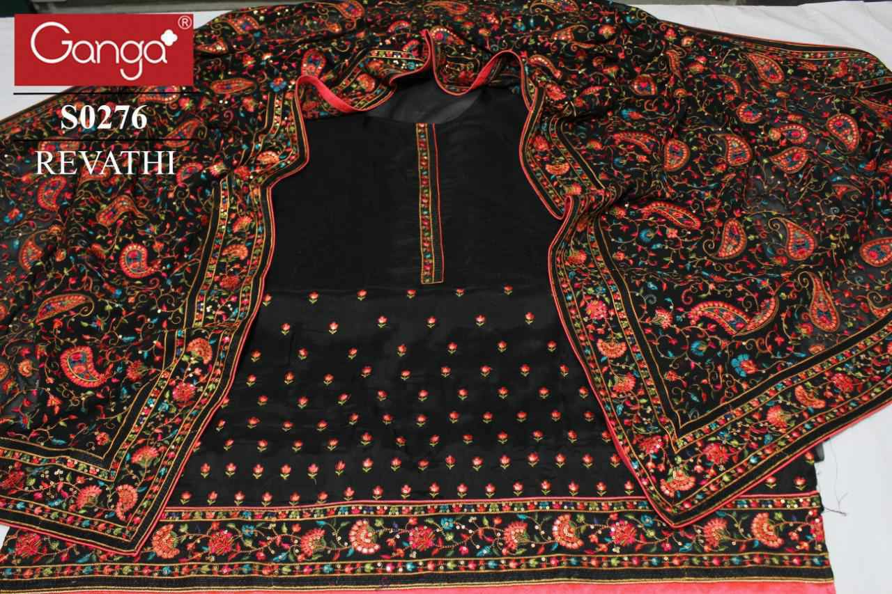 Ganga Suit Presents Revathi 276 Silk Designer Embroidery Work Salwar Suit Wholesaler