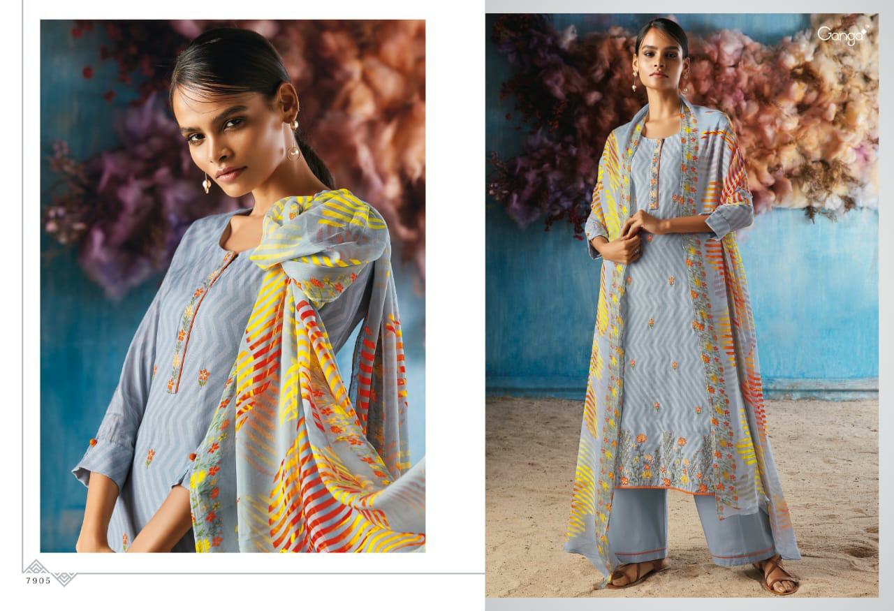 Ganga Presents Sol Pure Bemberg Maslin Silk Printed Party Wear Salwar Kameez Collection