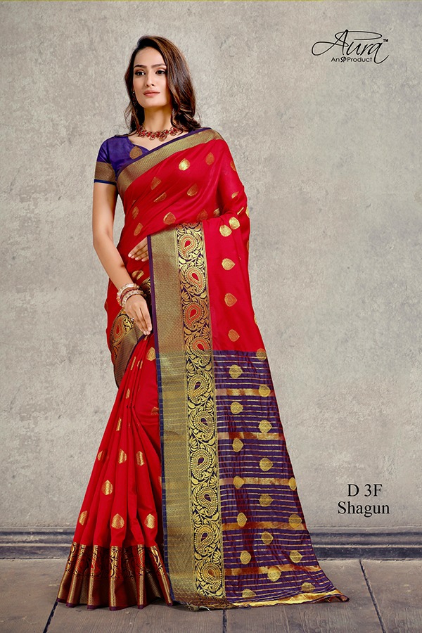 Aura Sarees Presents Shagun Vol-3 Traditional Wear South Indian Cotton Silk Sarees Catalogue Wholesaler