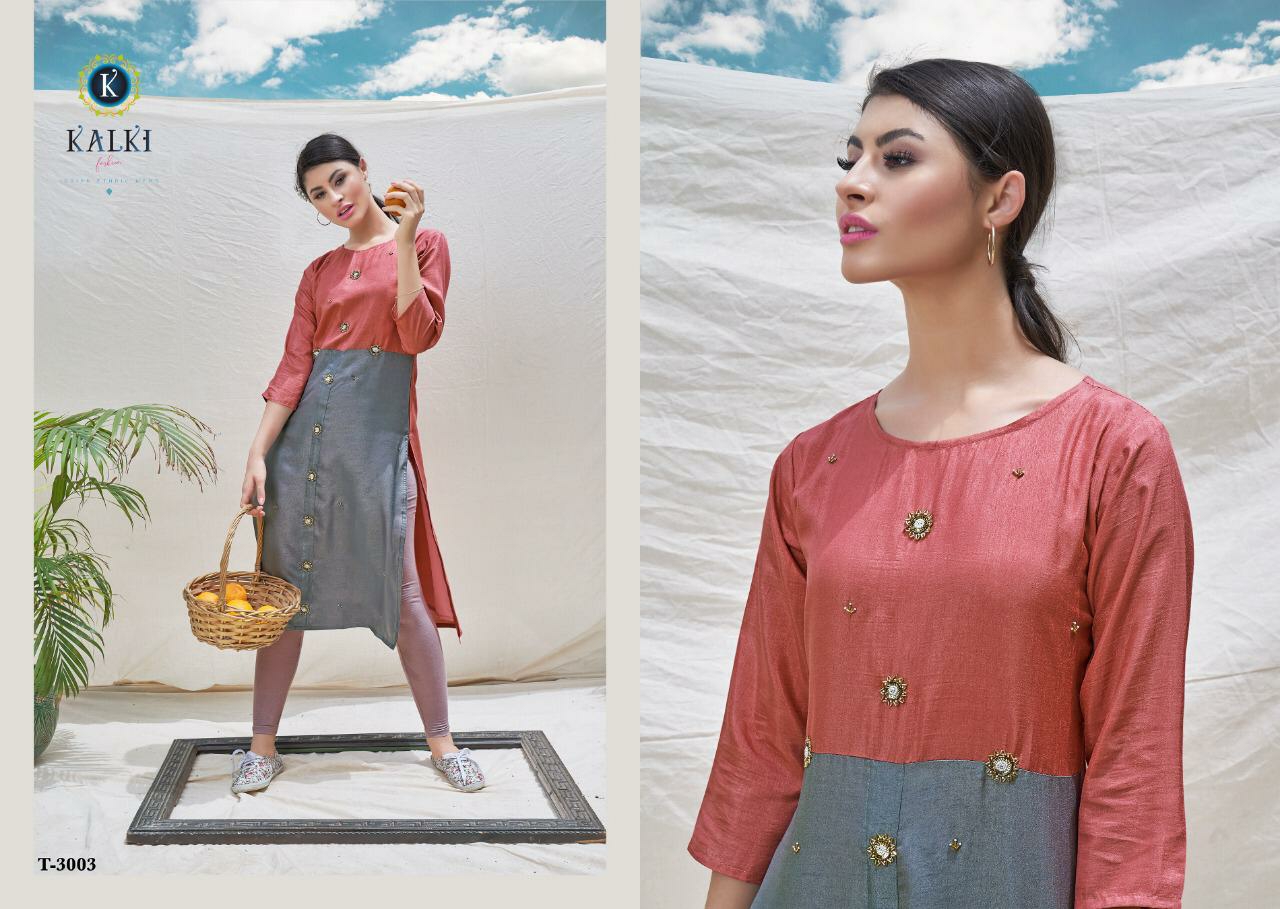 Kalki Fashion Presents Sky Angle Pure Dola Silk Designer Straight Kurtis Catalogue Wholesaler