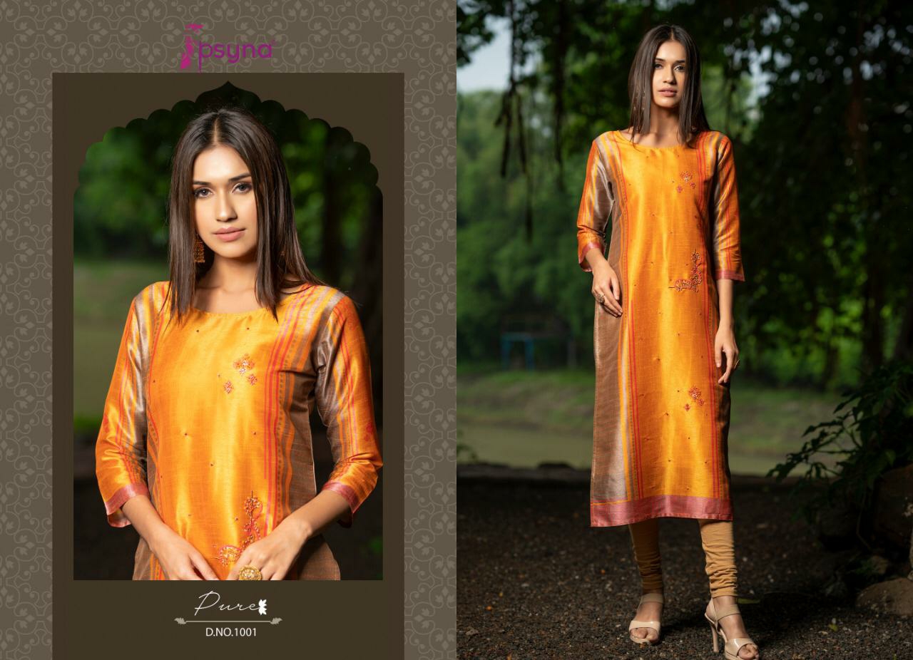 Psyna Presents Pure Digital Printed With Handwork Straight Kurtis Catalogue Wholesaler