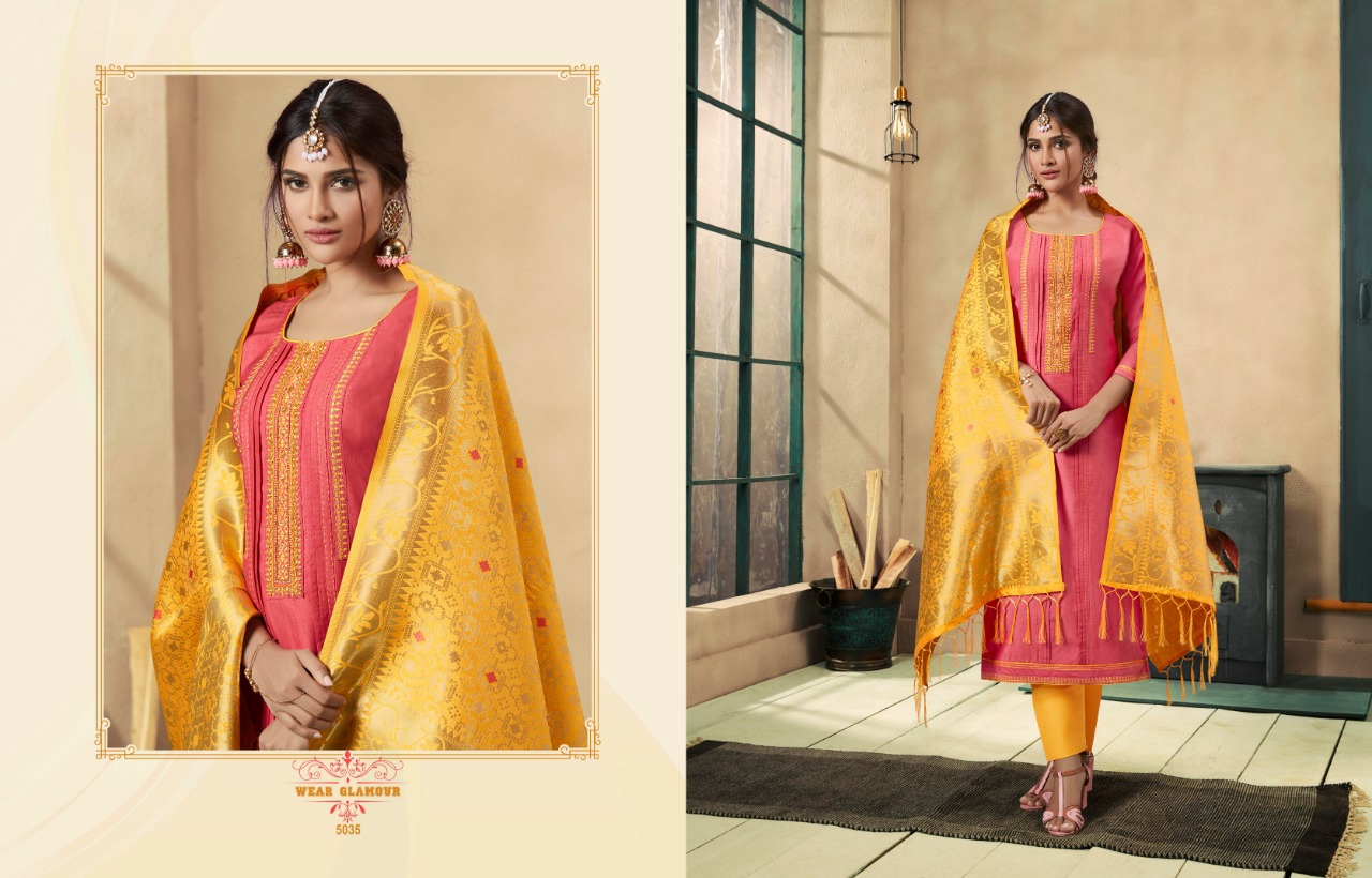 Rangoon Presents Paridhan Exclusive Collection Of Silk Khatli Work Straight Salwar Suit Readymade Catalogue Wholesaler