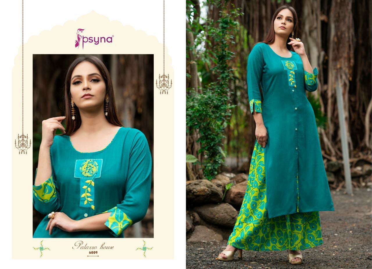 Psyna Presents Palazzo House Vol-6 Designer Party Wear Kurtis With Plazzo Collection