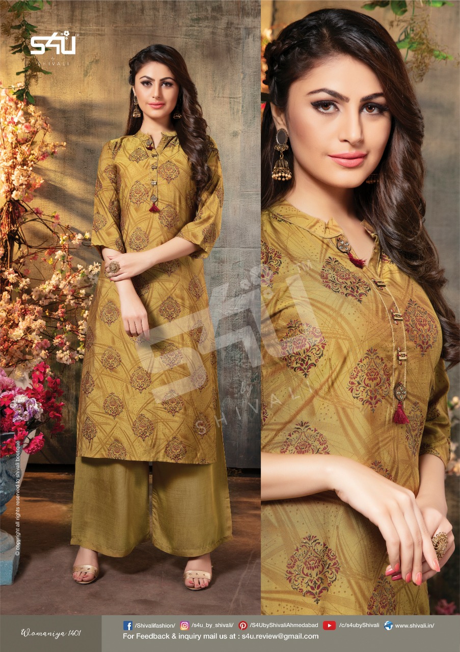 S4u Presents Womaniya Vol-14 Designer Party Wear Kurtis With Plazzo Collection At Wholesale