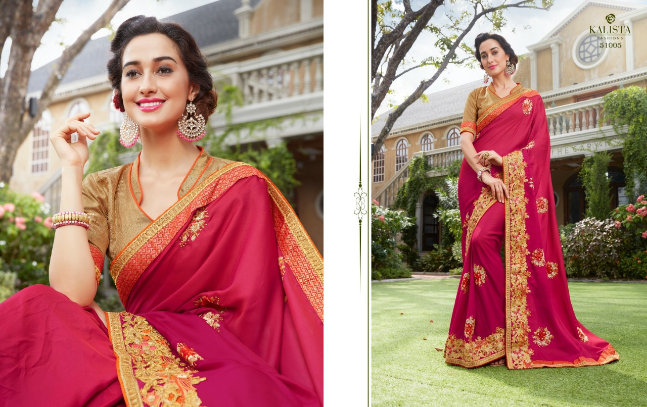 Kalista Presents Dream Collection Embroidery Work Georgette Saree Catalogue Wholesaler