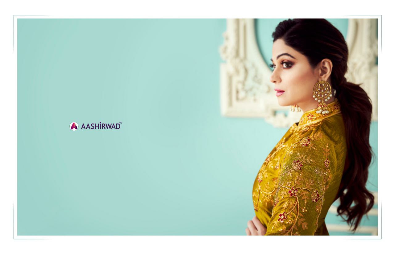 Aashirwad Presents Royal Silk Heavy Embroidery Work Party Wear Long Gown Catalogue Wholesaler