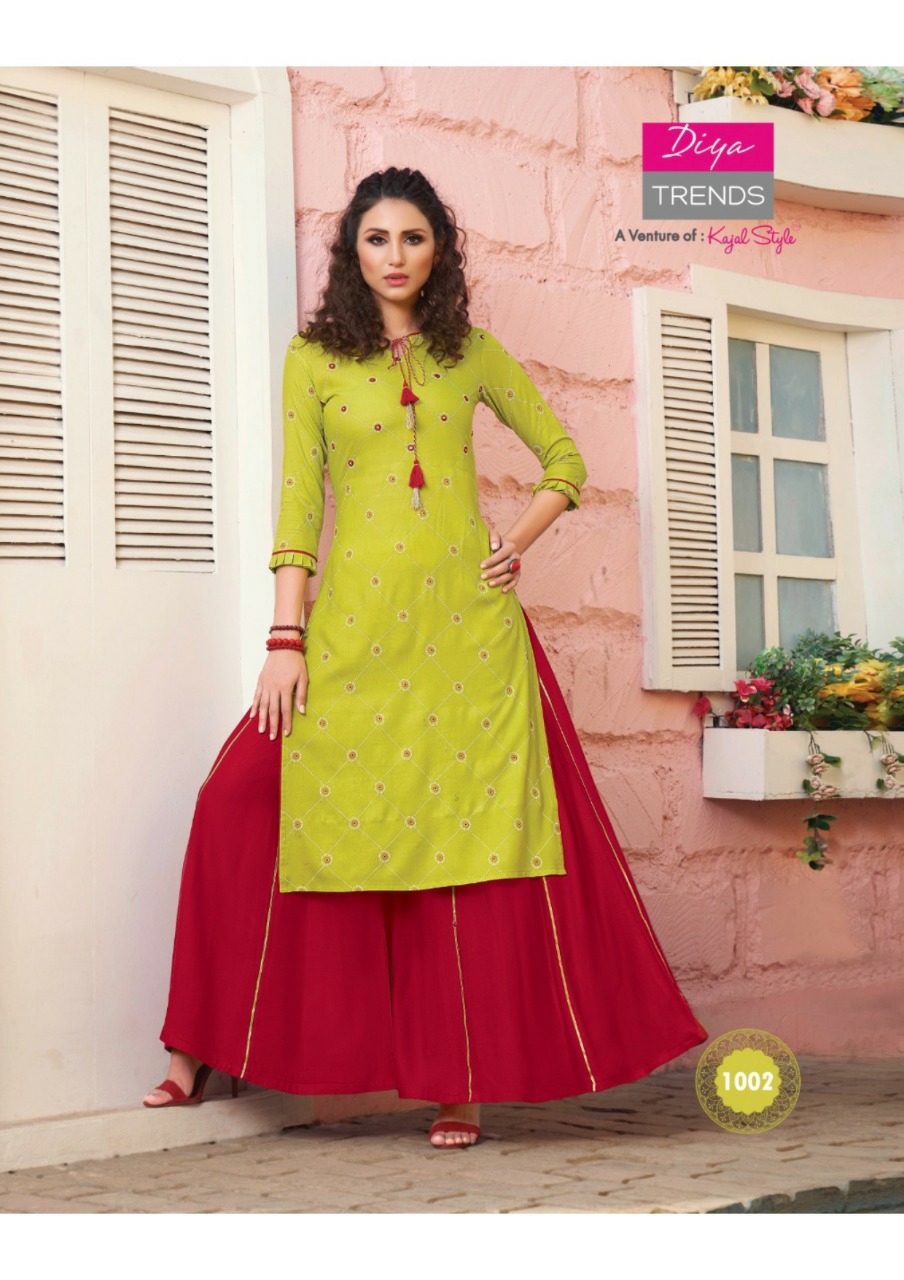 Diya Trendz Presents Florence Vol-1 Designer Kurtis With Plazzo And Sharara Collection At Wholesale