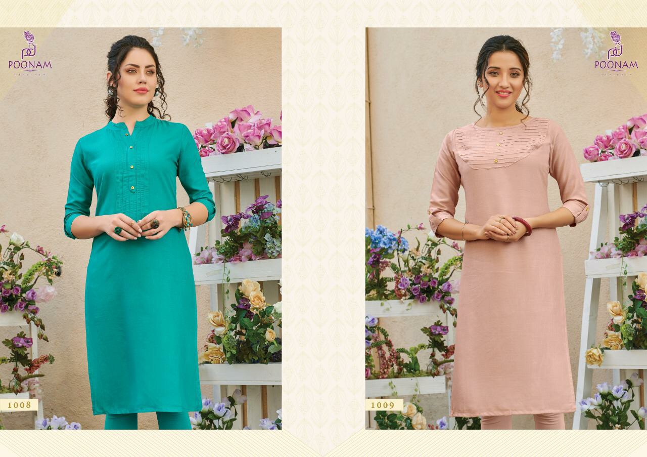 Poonam Presents Pintex Summer Wear Special Rayon Sort Kurtis Catalogue Wholesaler
