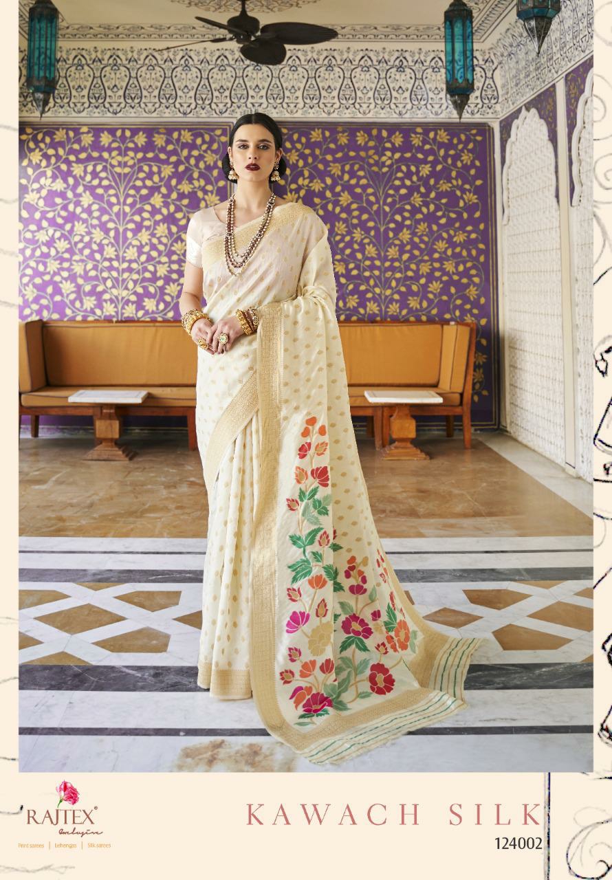 Rajtex Presents Kawach Silk Beautiful Designer Party Wear Silk Sarees Catalogue Wholesaler