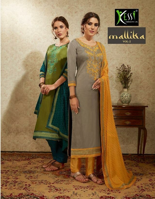 Kessi Presents Mallika Vol-2 Jam Satin Embroidery Work Straight Salwar Suit Catalogue Wholesaler