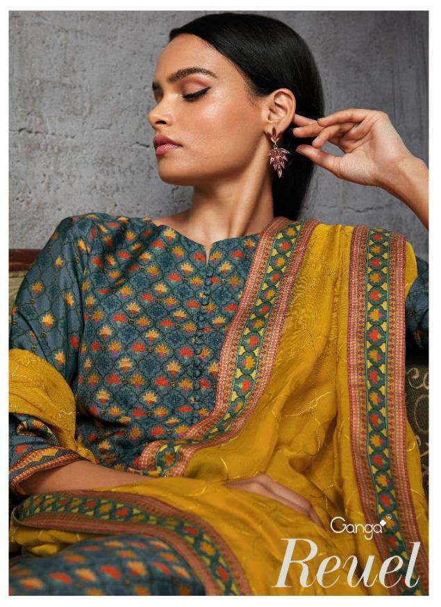 Ganga Presents Reuel Pure Russian Silk Printed Embroidery Salwar Suit Wholesaler
