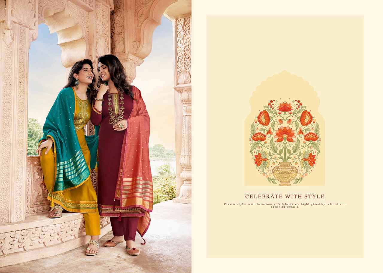 Kessi Presents Sahenaj Jam Silk Embroidery Work Partywear Straight Salwar Suit Catalog Wholesaler