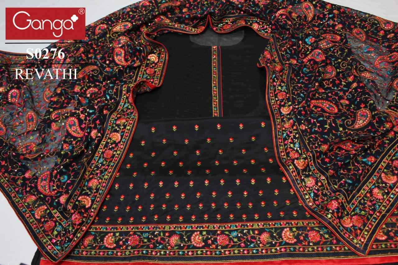 Ganga Suit Presents Revathi 276 Silk Designer Embroidery Work Salwar Suit Wholesaler