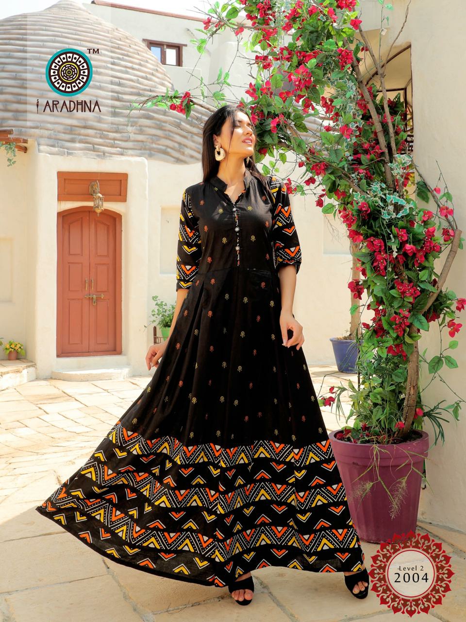 Aradhana Presents Level Vol-2 Beautiful Designer Cotton Long Gown Style Kurtis Catalog Wholesaler