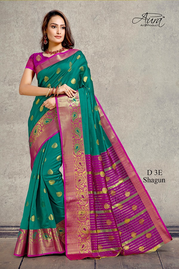 Aura Sarees Presents Shagun Vol-2 Traditional Wear South Indian Style Cotton Silk Sarees Catalogue Wholesaler