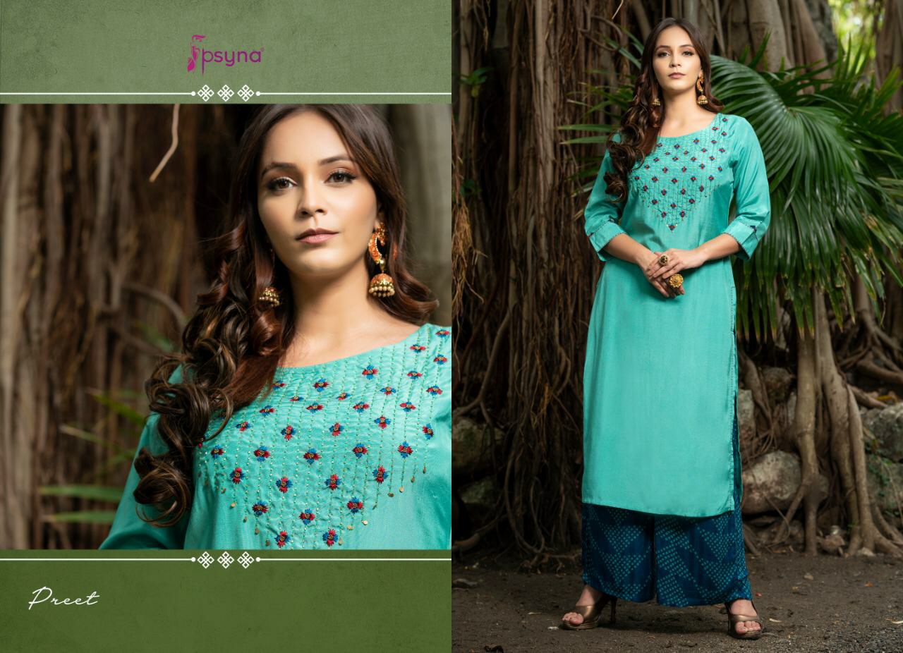 Psyna Presents Preet Vol-5 Designer Party Wear Kurtis With Plazzo Collection At Wholesale Price In Surat